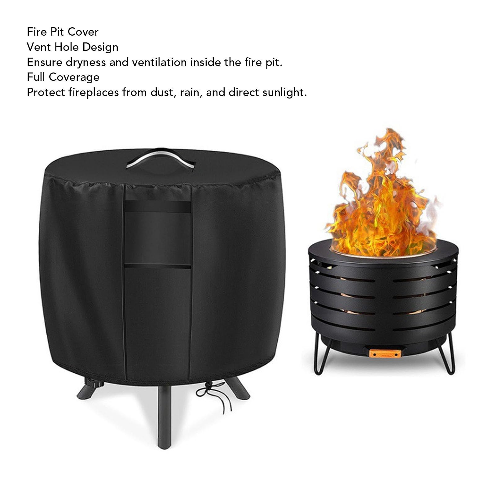 Outdoor Fire Pit Cover, Round Fire Table Cover with Vent and Handle, Water Dust Proof Full Coverage Patio Fire Bowl Cover for Outdoor Patio Firepit Table