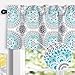 DriftAway Bella Medallion Pattern Room Darkening Rod Pocket Window Curtain Valance 52 Inch by 18 Inch Aqua and Gray