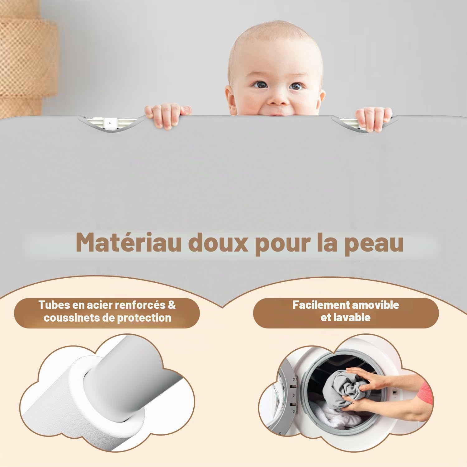 Eulenke - Barrière de lit - Réglable en hauteur - 150 cm - Protection anti-chute - Pliable - Barrière de protection de lit pour enfant - Portable - Installation simple - Gris