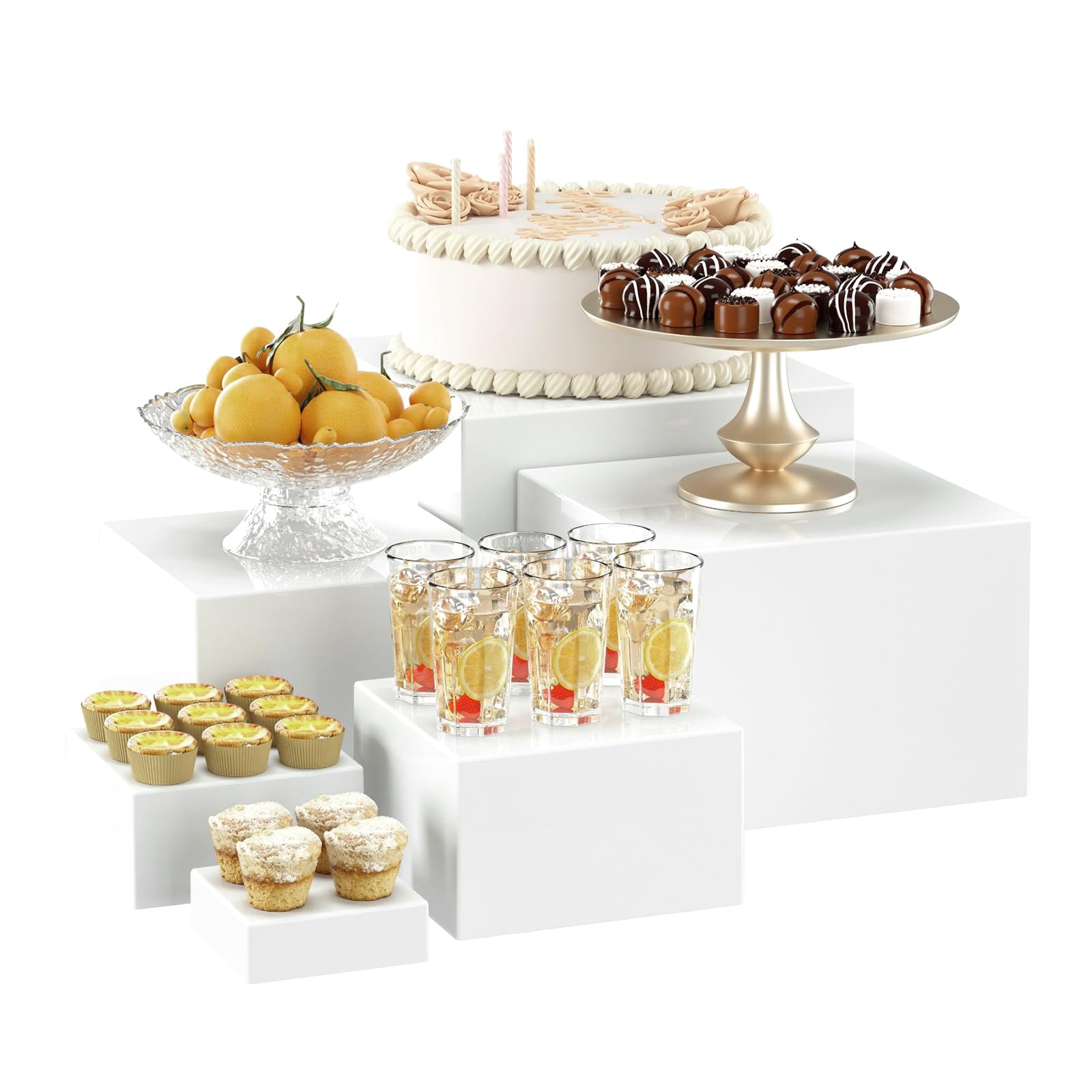 Buffet Riser - Supporto in acrilico, 6 pezzi, con ripiani vuoti, per buffet, per buffet, matrimoni, coda, feste di famiglia, feste di compleanno (bianco)