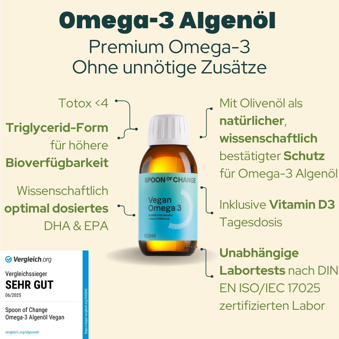 3er-Pack Kur Omega-3 Algenöl vegan – mit Vitamin D3 – ohne Fischgeschmack | Angenehmer Geschmack mit Zitronen – Hochdosiert -Triglycerid-Form – 2900 mg Algenöl pro Tag – Laborgeprüft – Niedriger TOTOX