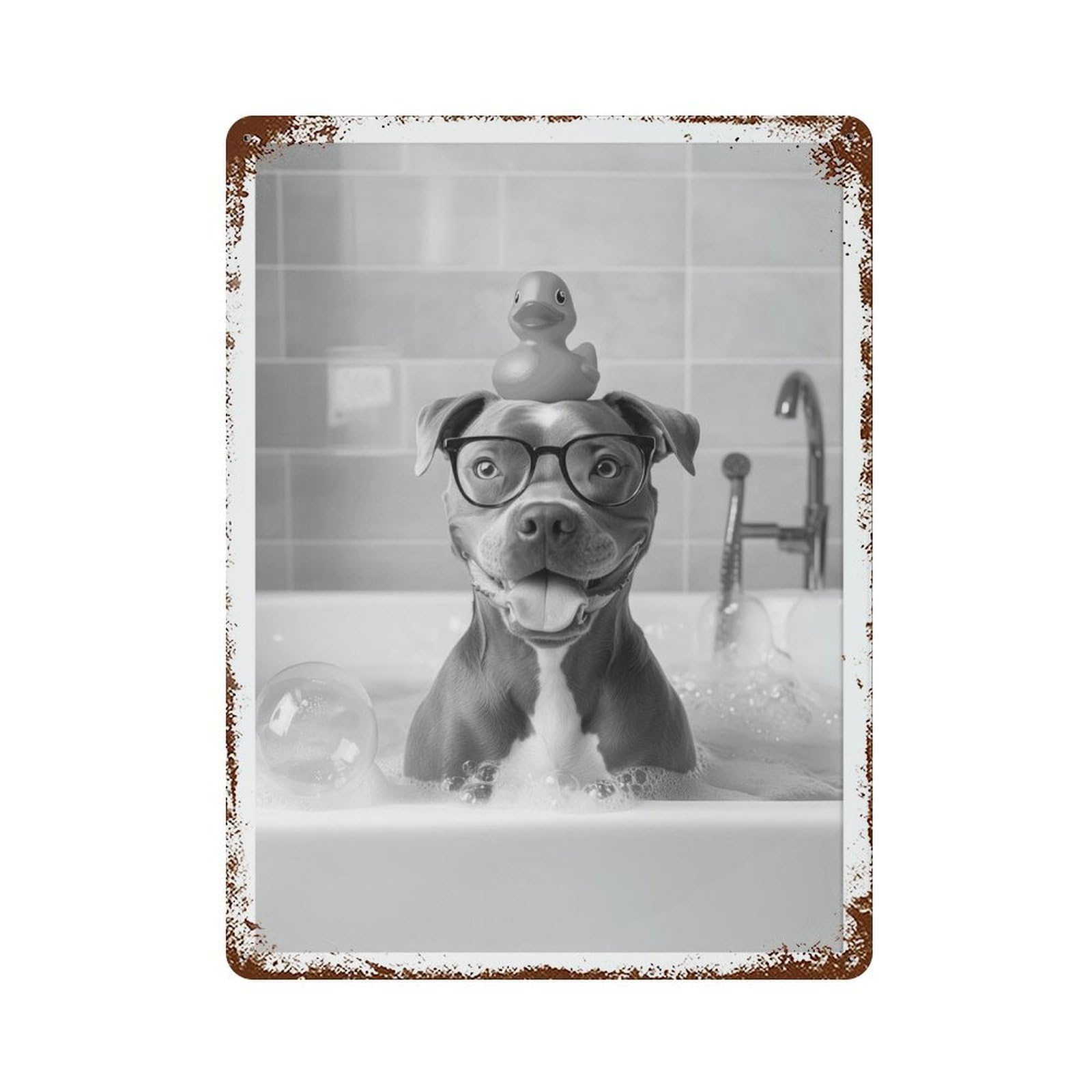 xiaoxiaoshen Staffy Bull Terrier Bath Dog in Bathtub Funny Wall Decor Art Metal Tin Poster Modern Home Decor Art Home Bar Shop Decorations Vintage Sign 40x30cm