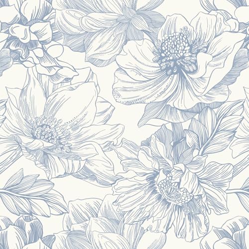 Ismoon Vintage Floral Wallpaper Peel and Stick Beige and Blue Contact Paper 17.3inx32.75ft Removable Self Adhesive Wall Paper for Bathroom Bedroom Cabinet Mural Wall Decor Vinyl Renter Friendly