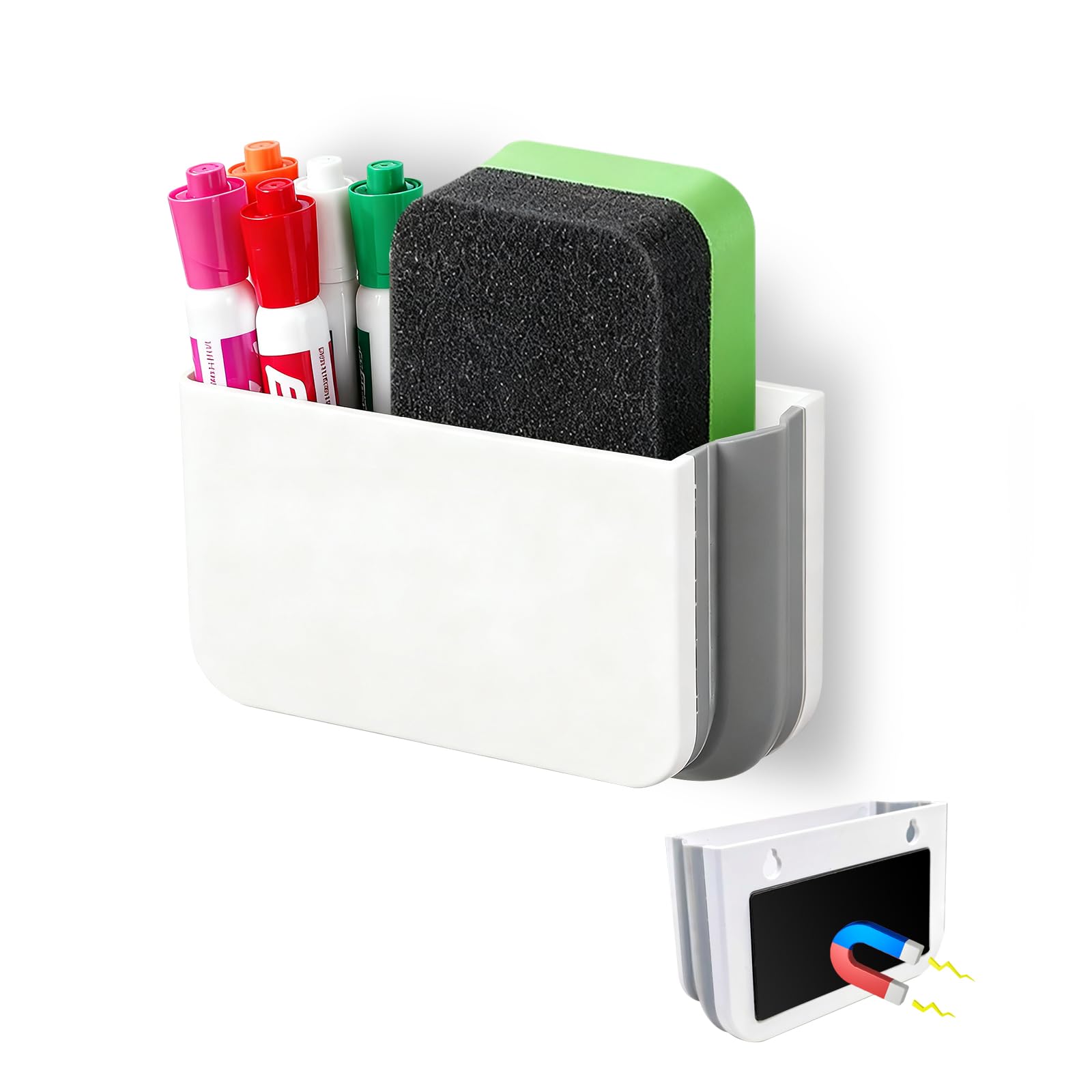 Foldable Magnetic Pen Holder, Magnetic Marker Organizer, Magnetic Whiteboard Pen Holder, Pen Holder for Refrigerator, Lockers, White