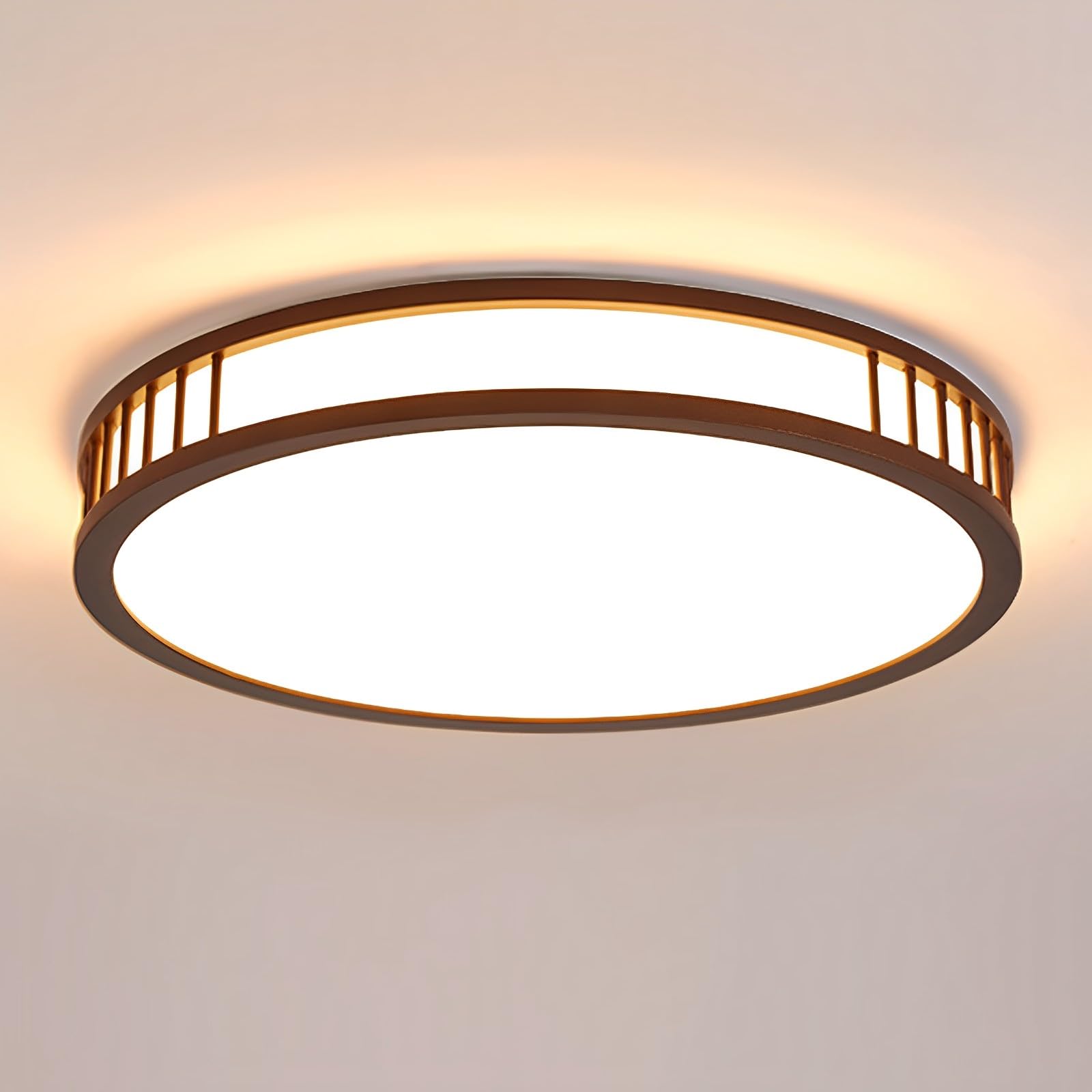 Plafonnier en bois marron rond LED pour salon et éclairage de plafond design chic