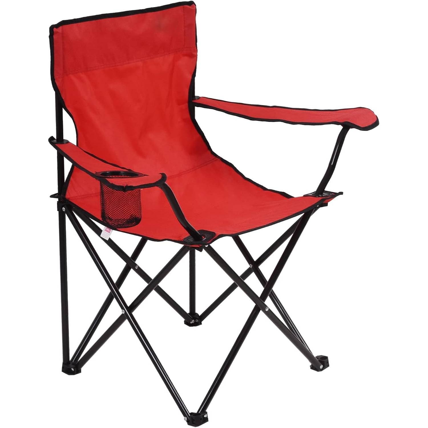HomlyPro Folding Camping Chair - 2 Pack, Lightweight, Portable & Durable Steel Frame, 120kg Capacity, Armrests with Cup Holder, Carry Bag, Beach Chairs for Picnic, Garden, Fishing (Red)