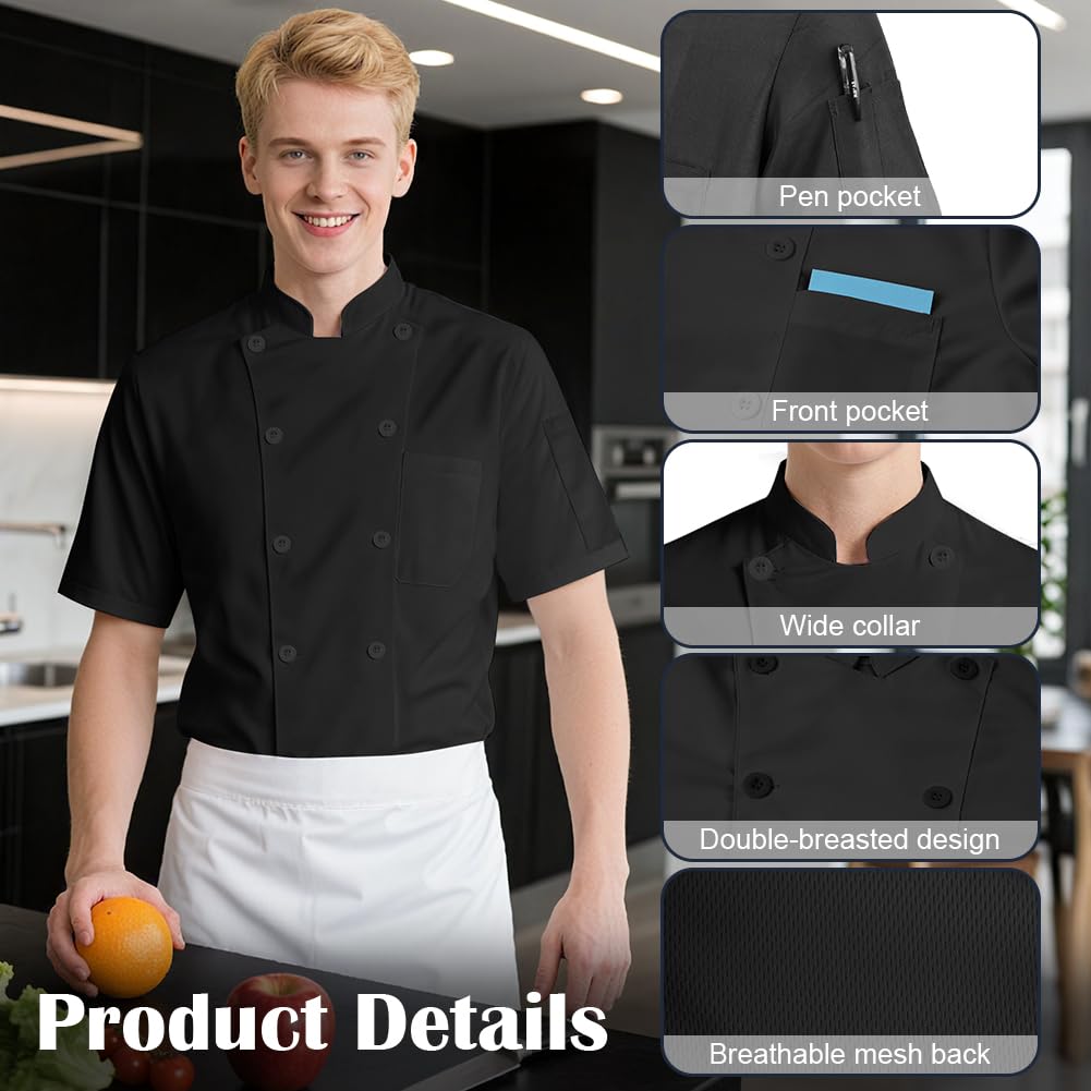 DiULi Chaquetilla Chef Hombre y Mujer, Chaqueta de Chef Manga Larga, Chaquetas Cocinero, Casaca Cocina Uniforme con Botónes, Abrigo de Trabajo Camarero Unisex para Hosteleria,Cocina,Restaurante — view 3