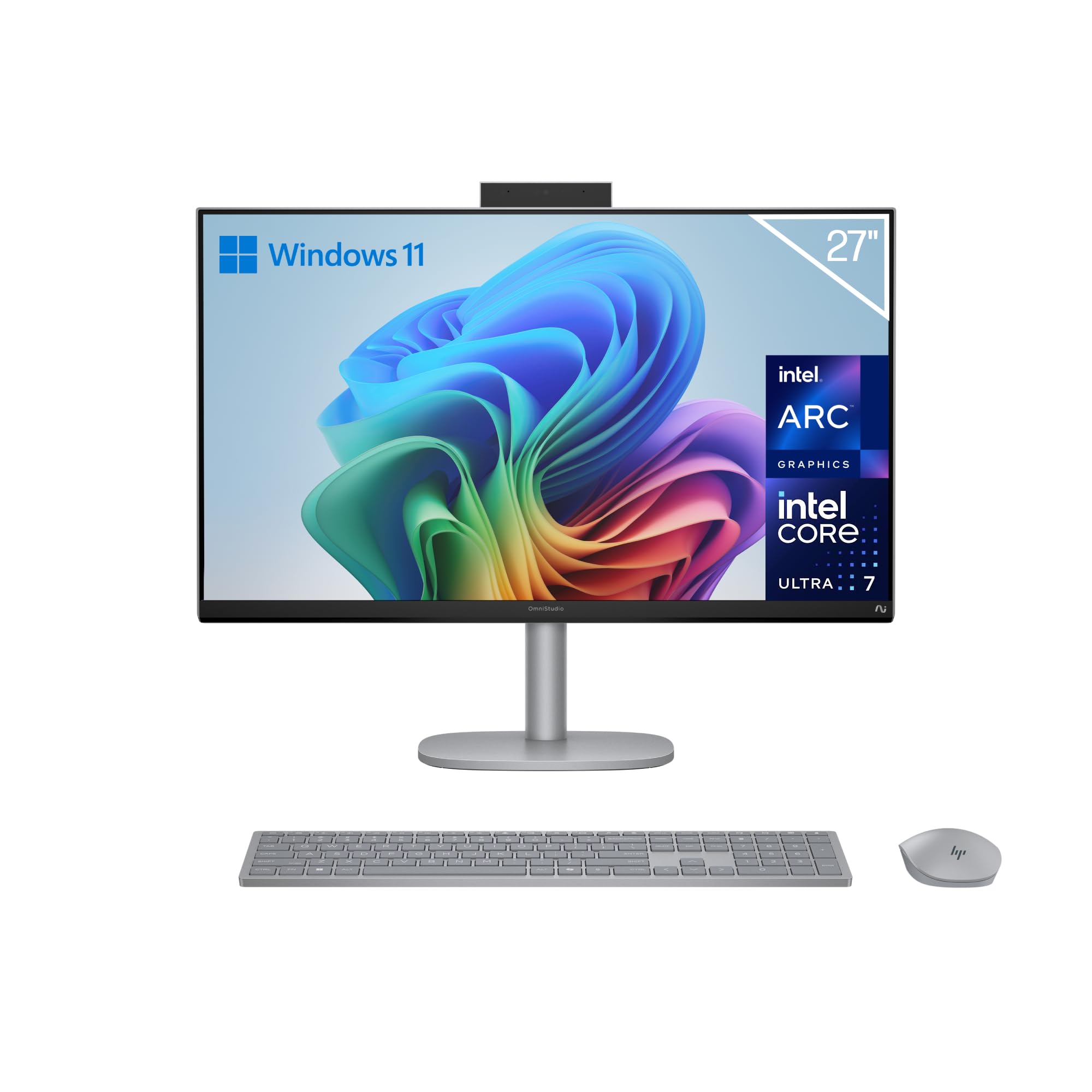 HP OmniStudio X All-in-One 27" 4K UHD (Procesador Intel Core Ultra 7 258V con IA, 32GB RAM, 1TB SSD, Gráficos Intel ARC, Windows 11 Home) Teclado QWERTY Español - Silver