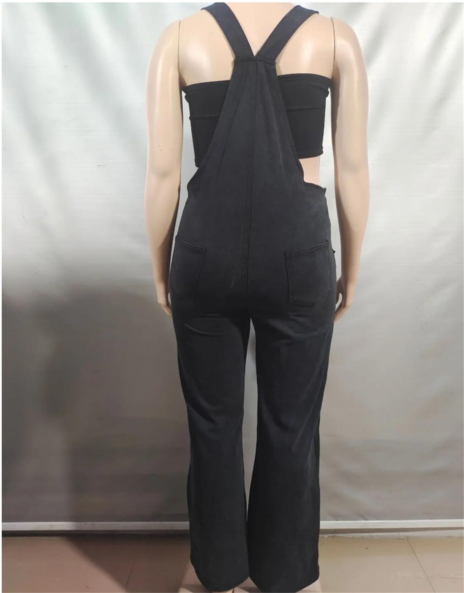 Salopette en Denim Cargo pour Femmes à Taille Haute, Jambe Droite Ample, avec Bretelles réglables et Fermeture éclair