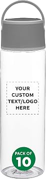 DISCOUNT PROMOS Custom Chenab Plastic Water Bottles 23 oz. Set of 10, Personalized Bulk Pack - Reusable, Great for Gym, Hiking, Cycling, and For School - Grey