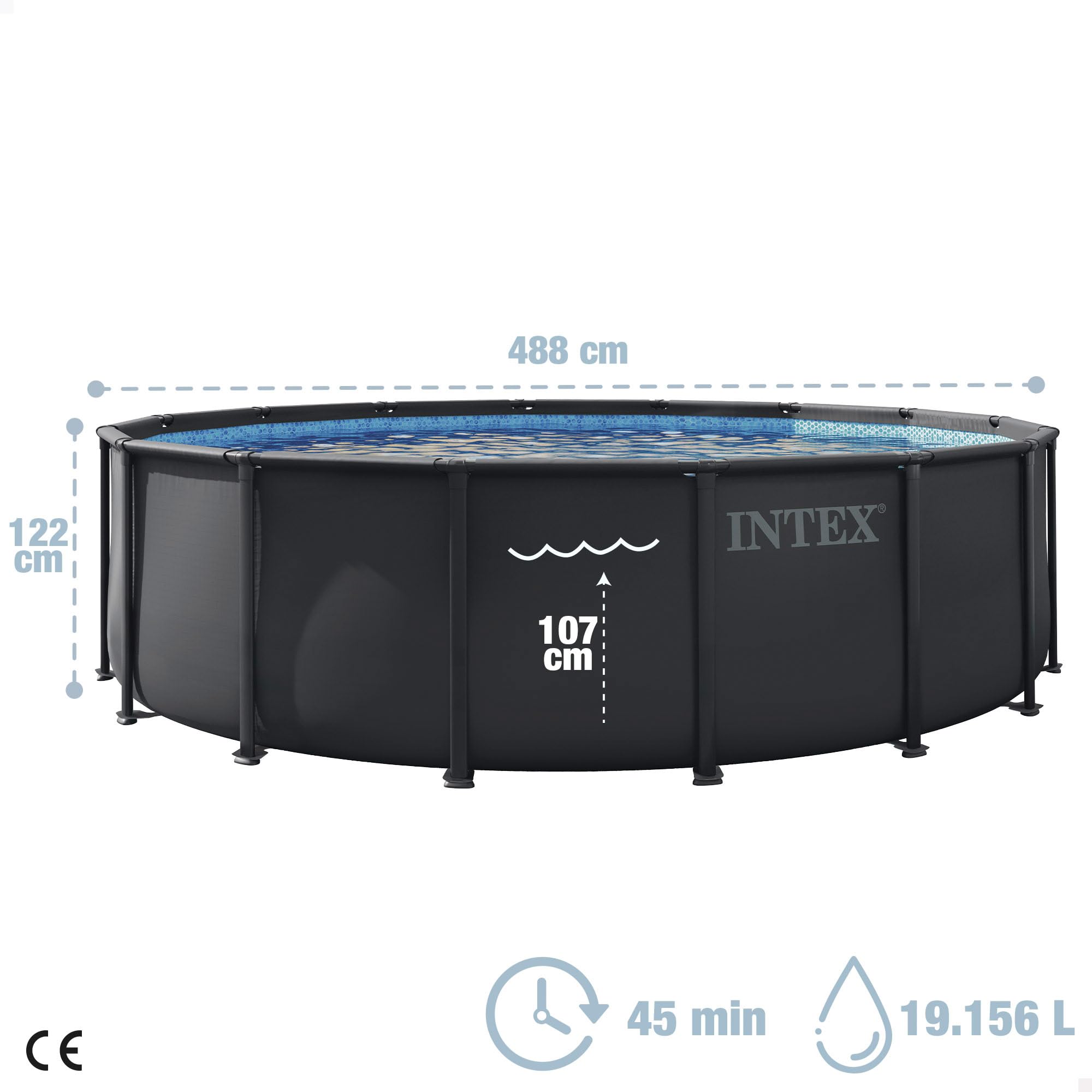 Intex - Piscina Desmontable, Ultra XTR, Gris Oscuro, D488x122 cm, Capacidad para 19.156 litros, Escalera, Tapiz, Cobertor, Estructura metálica, Montaje 45 Minutos, Conexiones Ø38 mm (56089)