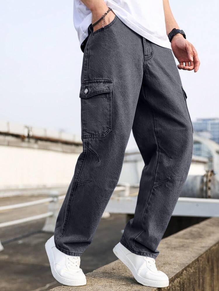 Image of TAGAS Men Relaxed FIT Denim Jeans | Cargo Denim Jeans | Multi Pocket Jeans Pant for Men | Men Loose Fit Denim Jeans |