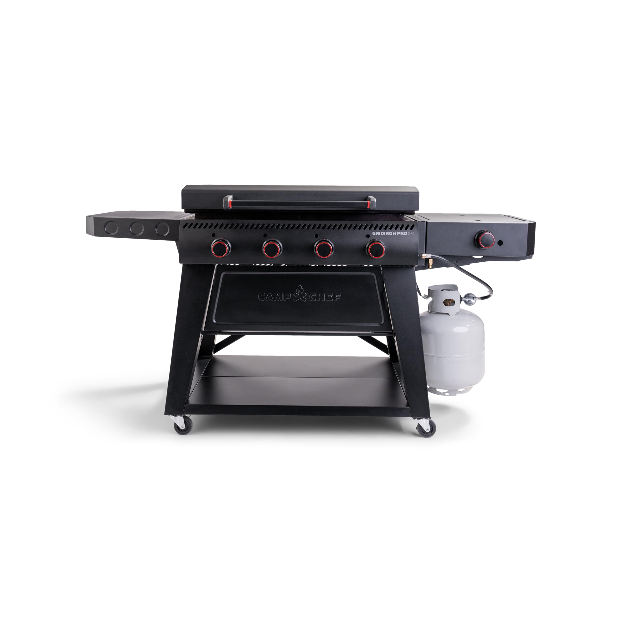 Camp Chef Gridiron Pro- 36 Outdoor Griddle Grill with Side Burner Flamethrower Ignition Hinged Lid - Premium 36