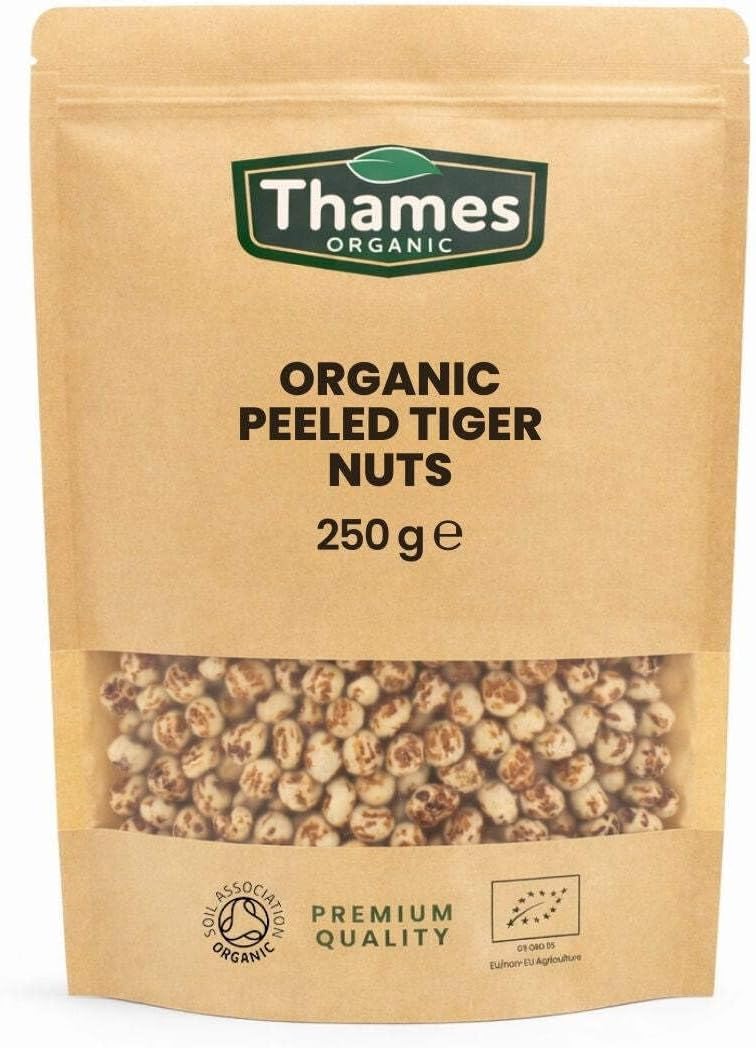 Organic Peeled Tiger Nuts - Whole, Raw, Vegan, No Additives, No Preservatives - High in Fiber, Protein and Essential Fats - Perfect for Snacking, Baking and Cooking - Thames Organic 250g