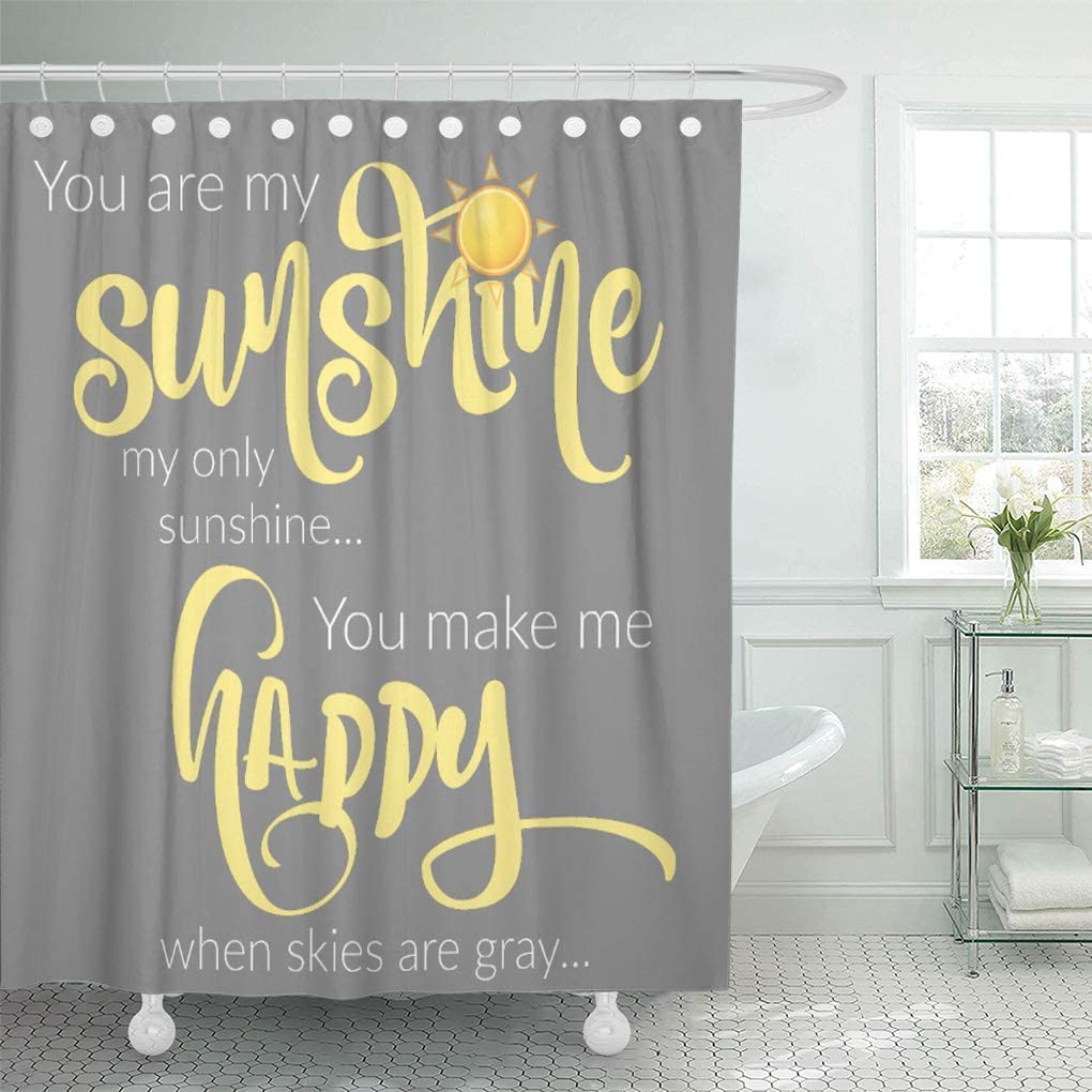 Semtomn Shower Curtain You are My Sunshine Yellow on Gray Chevron 72"x72" Home Decor Waterproof Bath Bathroom Curtains Set with Hooks