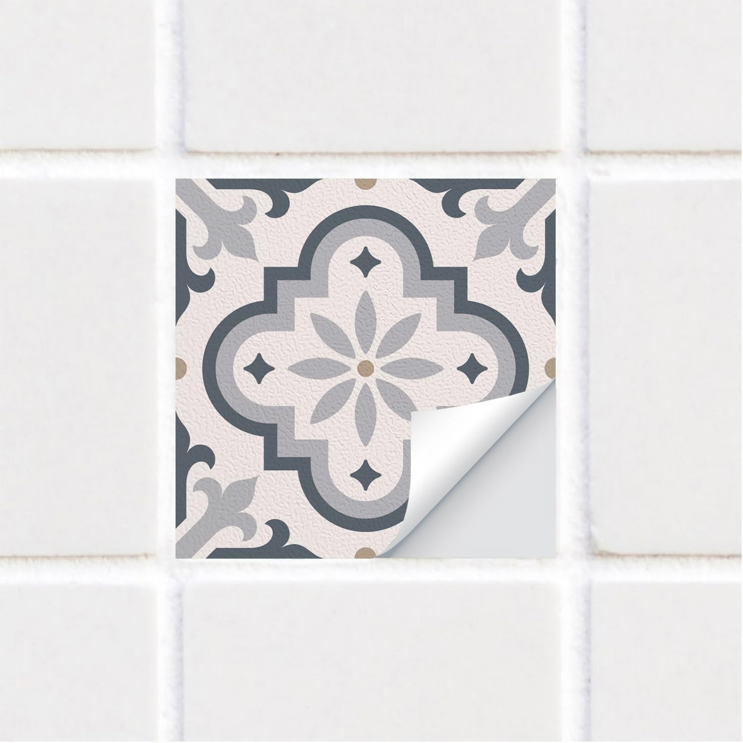 funlife 10 PCS 15X15cm Self-Adhesive Tile Stickers, Textured Vinyl Stick on Tiles, Backsplash Wall Art Decal for Kitchen DIY Decoration, Retro Deep Blue and Grey