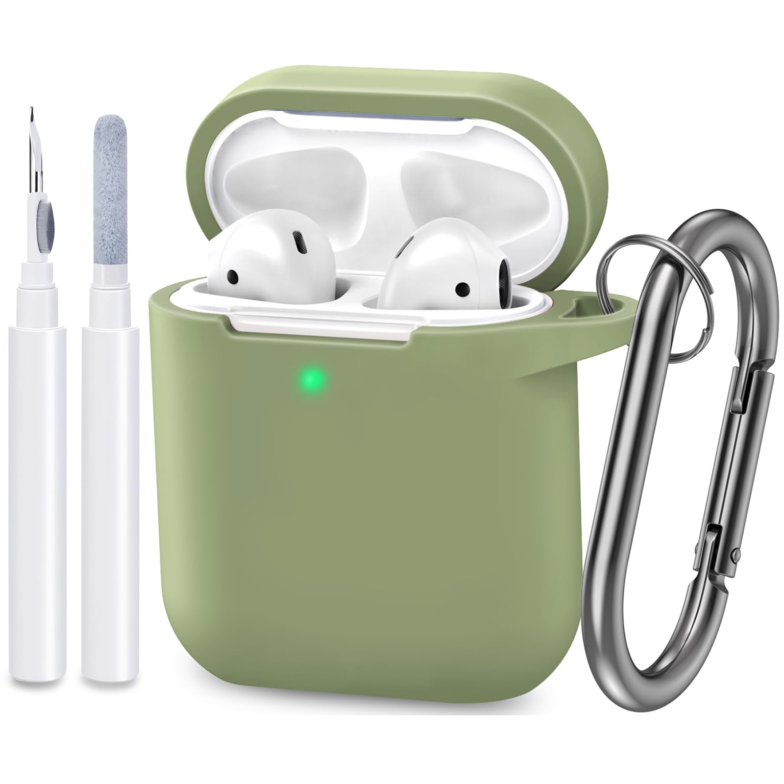 ATUAT Compatible with AirPods Case Cover, Full Protective Silicone Skin Dust-Proof Designed for Apple AirPods 1st 2nd Generation with Keychain, Front