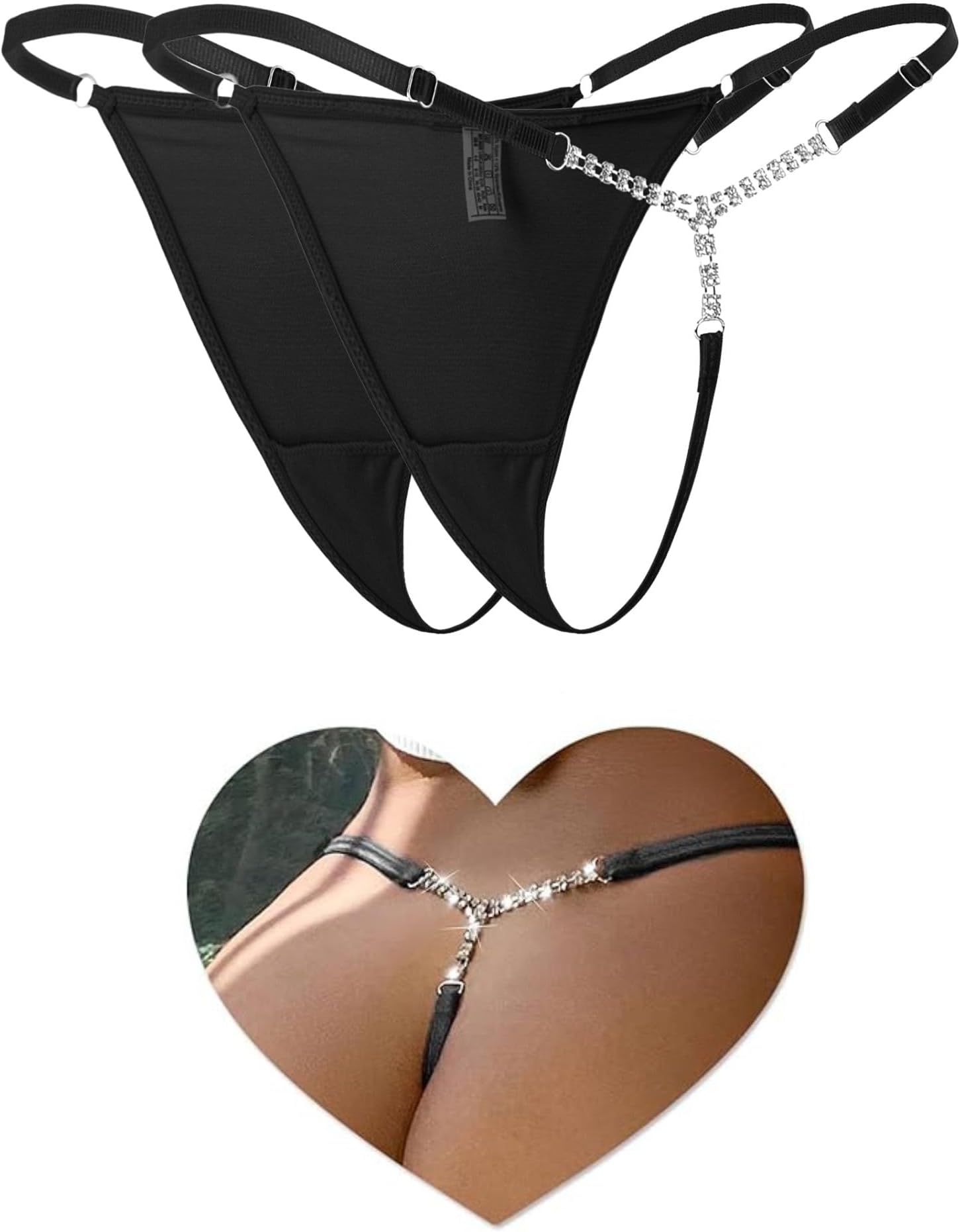 G string Thongs for Women Sexy Shiny Crystal Chain Micro Thongs T-back Tangas Briefs Plus Size Underwear Low Rise Mesh Panties Black,Red,Size 8-22