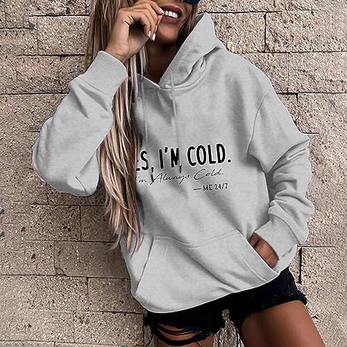 Amikadom Moletom com capuz feminino Yes Im Cold Graphic Hood Outfit moletom para mulheres gola redon