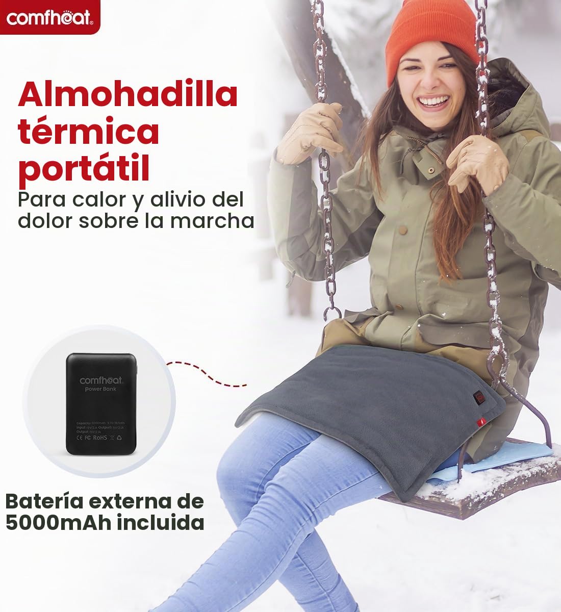 Almohadilla térmica recargable con batería, almohadilla térmica inalámbrica pesada recargable para viajes, 3 ajustes de calor, alivio del dolor para espalda, hombros, abdomen, 11 x 17