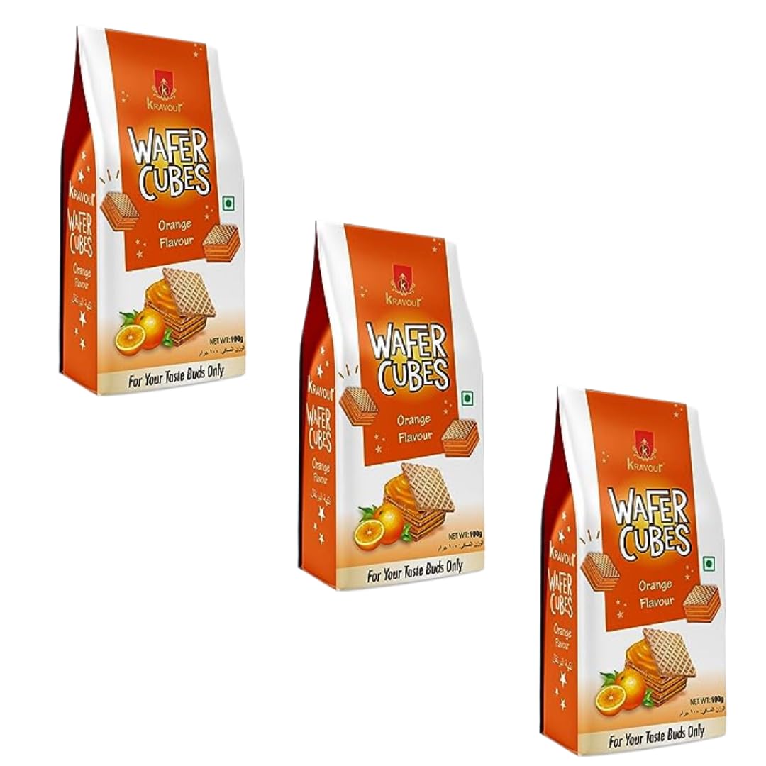 Kravour Wafer Cubes Orange Flavoured (Pack of 3 X100g)