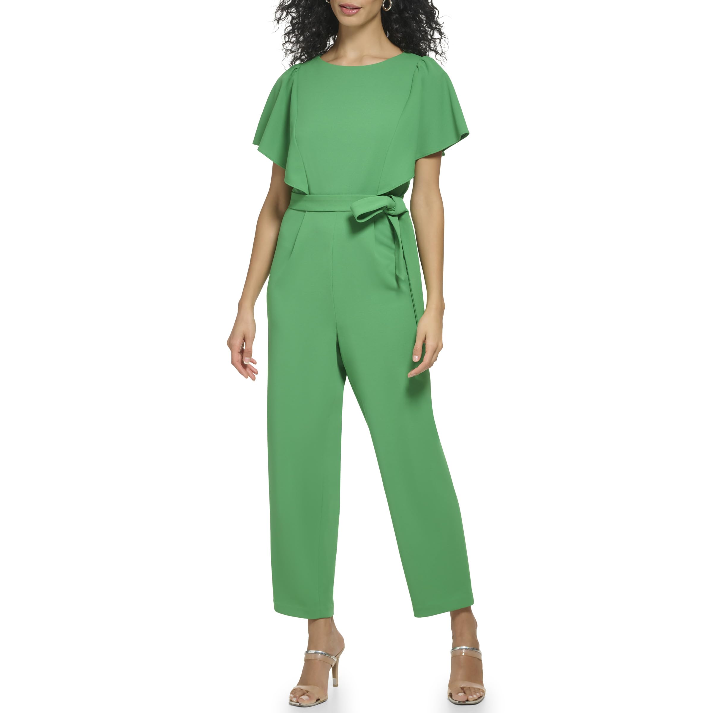 DKNY Women's Flutter Sleeve Scuba Crepe Tie Jumpsuit