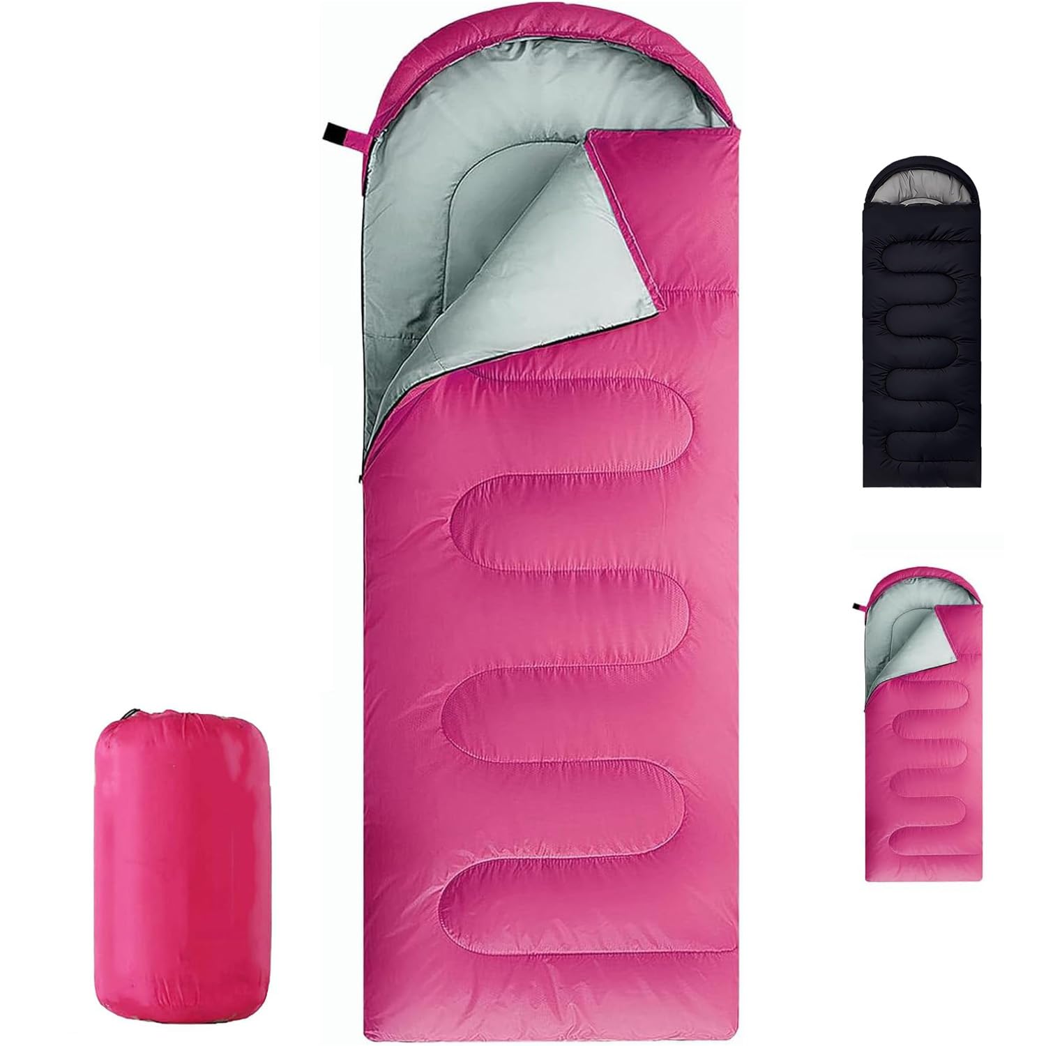 Lightweight Camping Sleeping Bag with Hood 3 Season, Single Adult