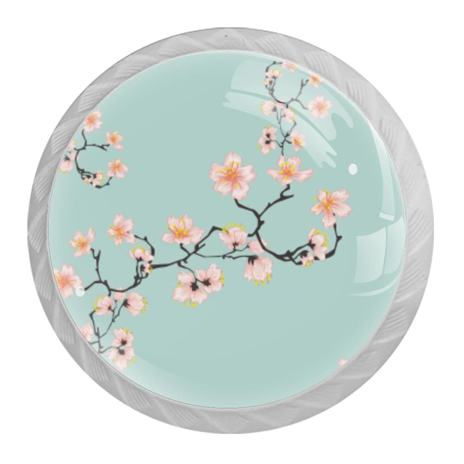 Tqmspg 4 Pieces Drawer Pulls Cherry Blossom Flowers Door Knobs Dresser Handles for Kitchen Wardrobe Cupboard Hardware Furniture