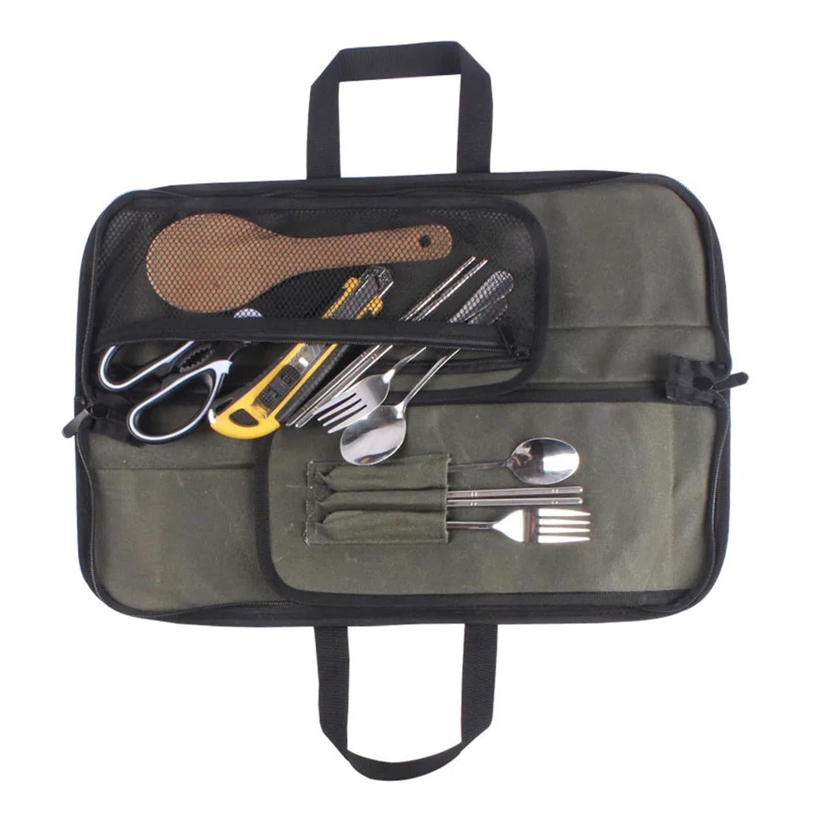 Besteckrolle Professionelle Messertasche mit 4 Fächern und Geschirrtasche, ideal for Picknicks, Koch- Küchenmesser, Aufbewahrung Tragetasche
