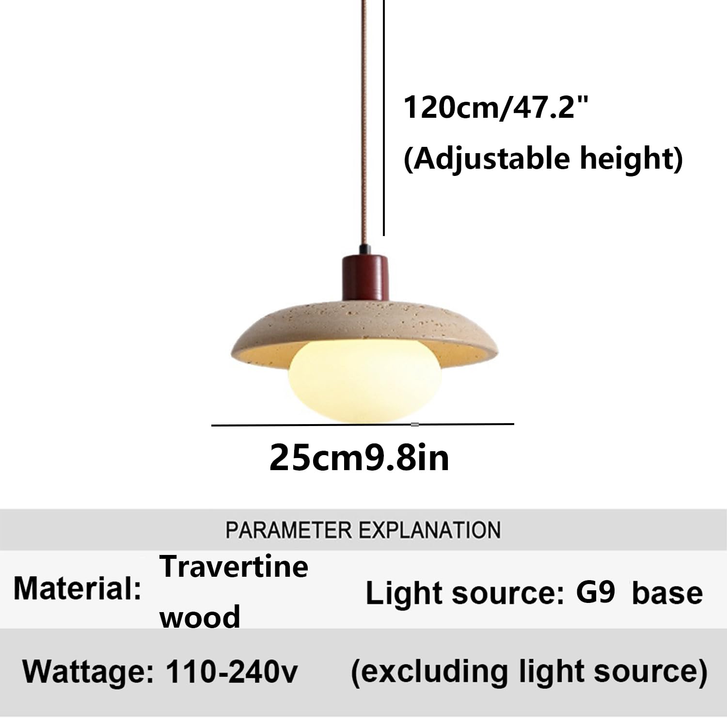 Lampada a sospensione semicircolare in pietra di travertino