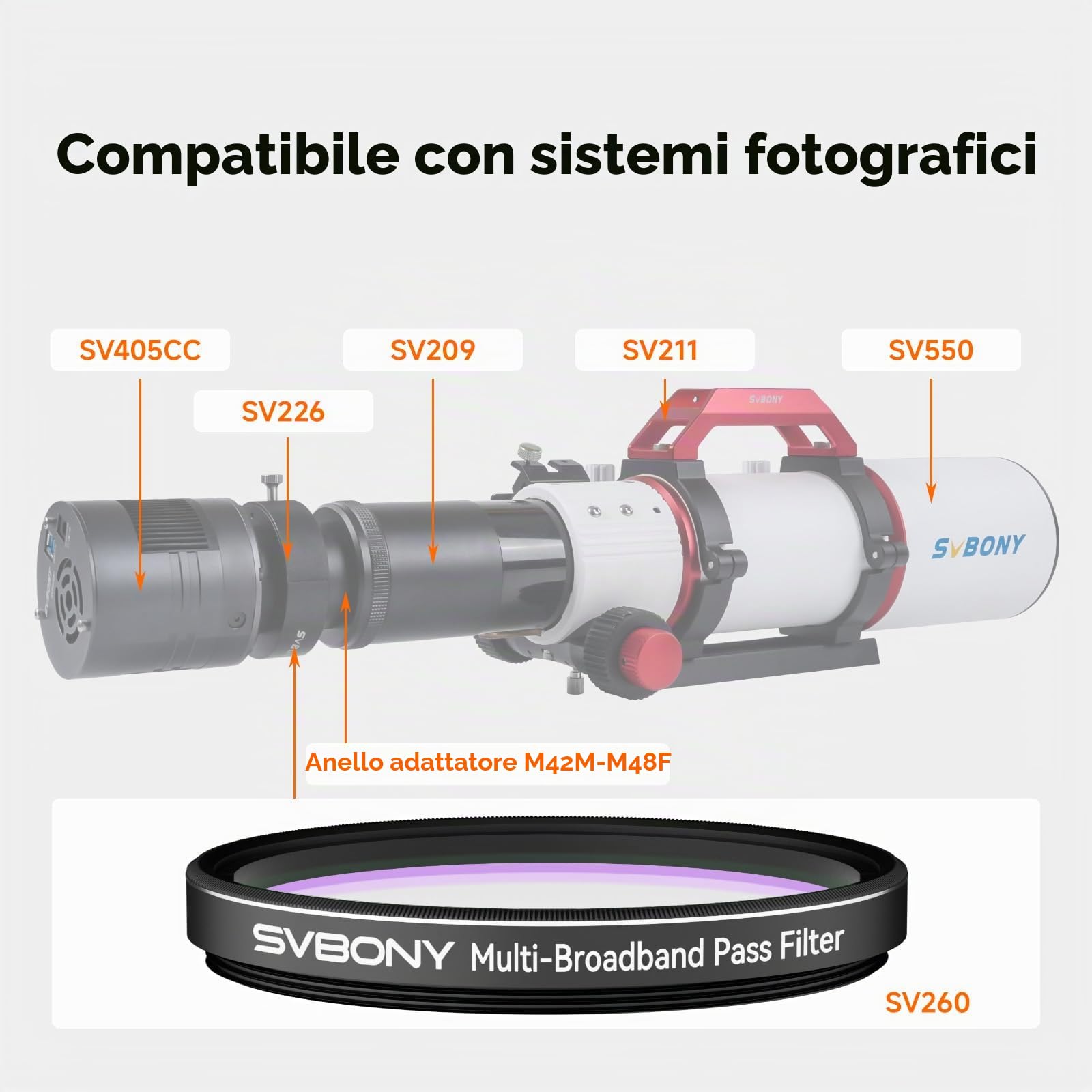 Svbony SV260 Filtro per Telescopio, Filtro a Stella Multi-banda da 2'' | Accessori per Telescopi per L'astrofotografia del Profondo Cielo di Nebulose a Emissione di Galassie,Profondità di Taglio OD4
