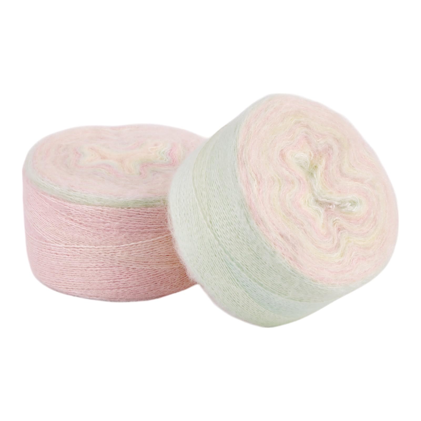 Beadthoven 2 Rolls x 100G Segment Dyed Knitting Yarn 1 mm Soft Thin Mohair Yarn Long Wool Yarns Craft Crochet Yarns for Blanket Pillows Knitting Scarves Sweater Crochet Crafts
