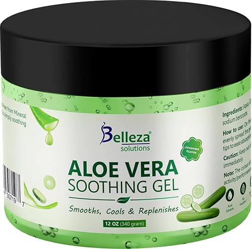 Gel calmante de aloe vera de aloe 100% puro recién cortado, grande, 12 onzas, vegano, sin perfume, para cara, piel, cabello, alivio de quemaduras