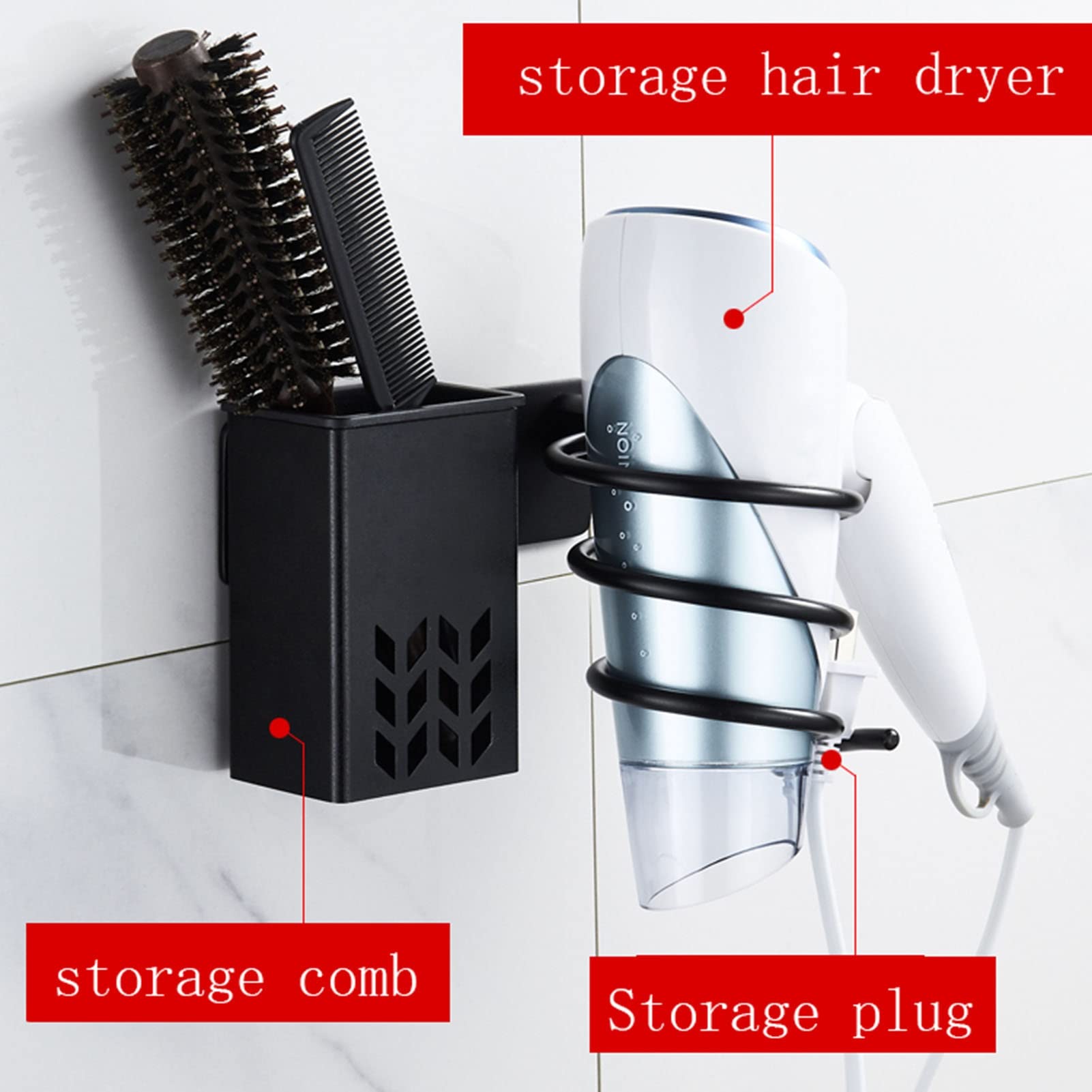 Organizer per Attrezzi per Capelli fissato al Muro, portaoggetti per asciugacapelli, Supporto per asciugacapelli in Alluminio Spaziale, Adatto per Bagno, Parrucchiere