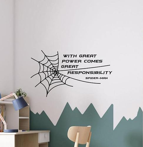 Calcomanía de vinilo con gran poder y texto en inglés With Great Power Comes Great Responsibility para pared decoración de pared para dormitorio
