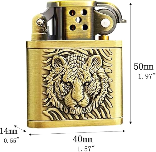 Miniatura 2 de Encendedor tallado bronce del queroseno de la gasolina del brazo de elevación del estilo antiguo de la cabeza del tigrar del alivio