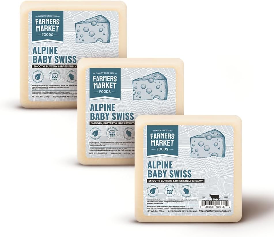 Farmers Market, Gluten Free, Keto, Paleo, Low Sodium, Zero Sugar, Wisconsin Cheese Gift Sets, 3-Pack, Alpine Baby Swiss