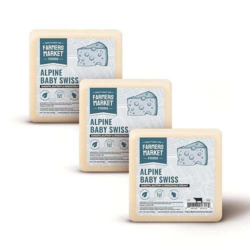 Farmers Market, sin gluten, keto, paleo, bajo en sodio, cero azúcar, juegos de regalo de queso Wisconsin, paquete de 3, Alpine Baby Swiss