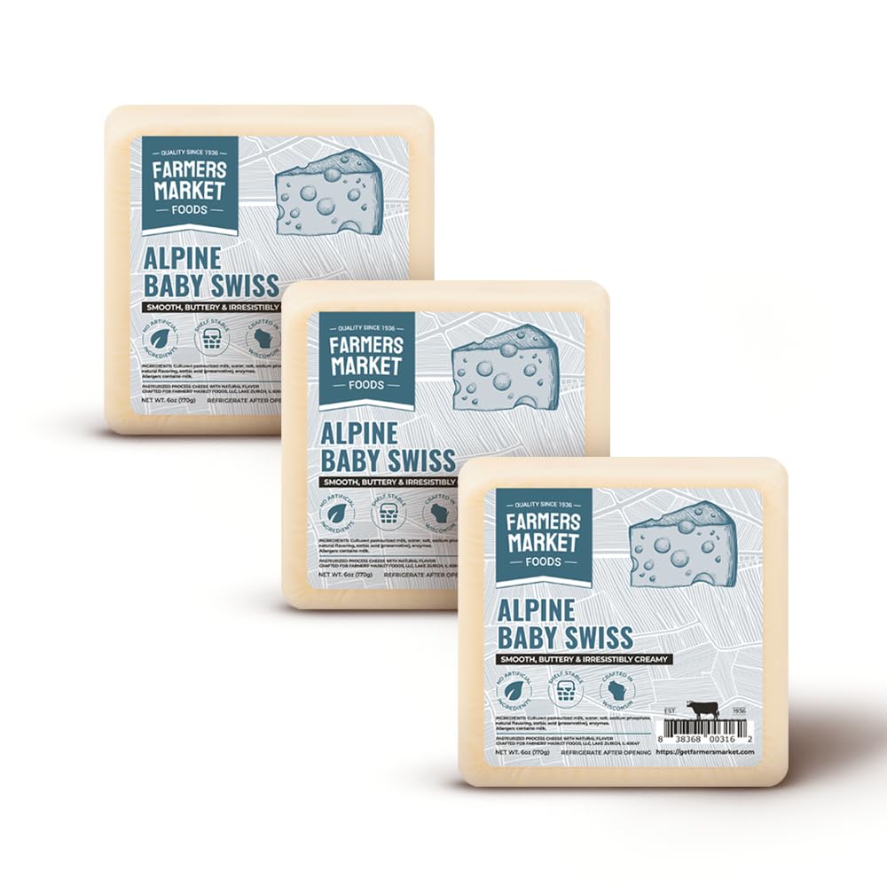 Farmers Market, Gluten Free, Keto, Paleo, Low Sodium, Zero Sugar, Wisconsin Cheese Gift Sets, 3-Pack, Alpine Baby Swiss