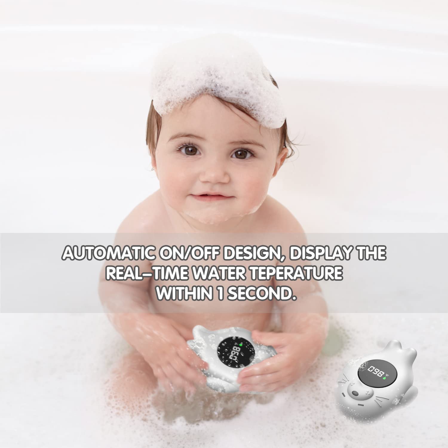 Baby-Badethermometer, wasserdichtes Badethermometer mit Temperaturwarnung und automatischem Ein- / Ausschalten