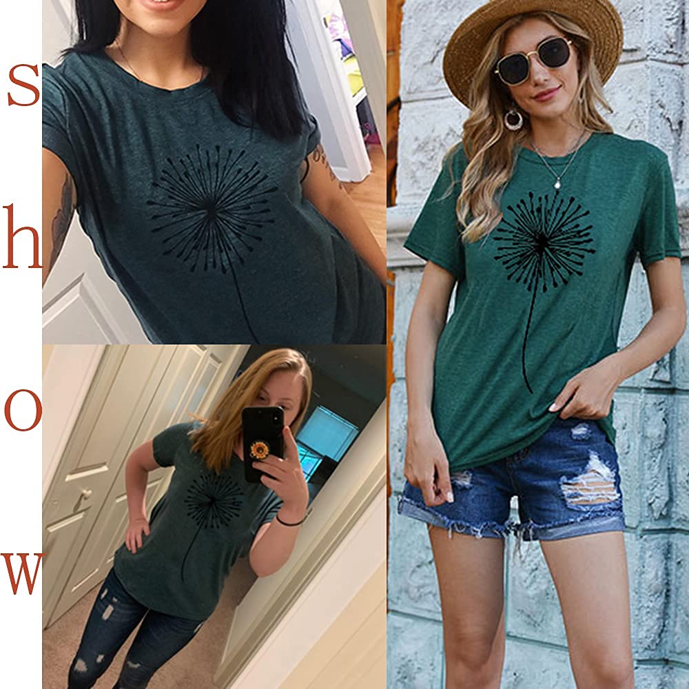 Womens Dandelion T Shirts Sunflower Graphic Casual Tees Short Sleeve Tops