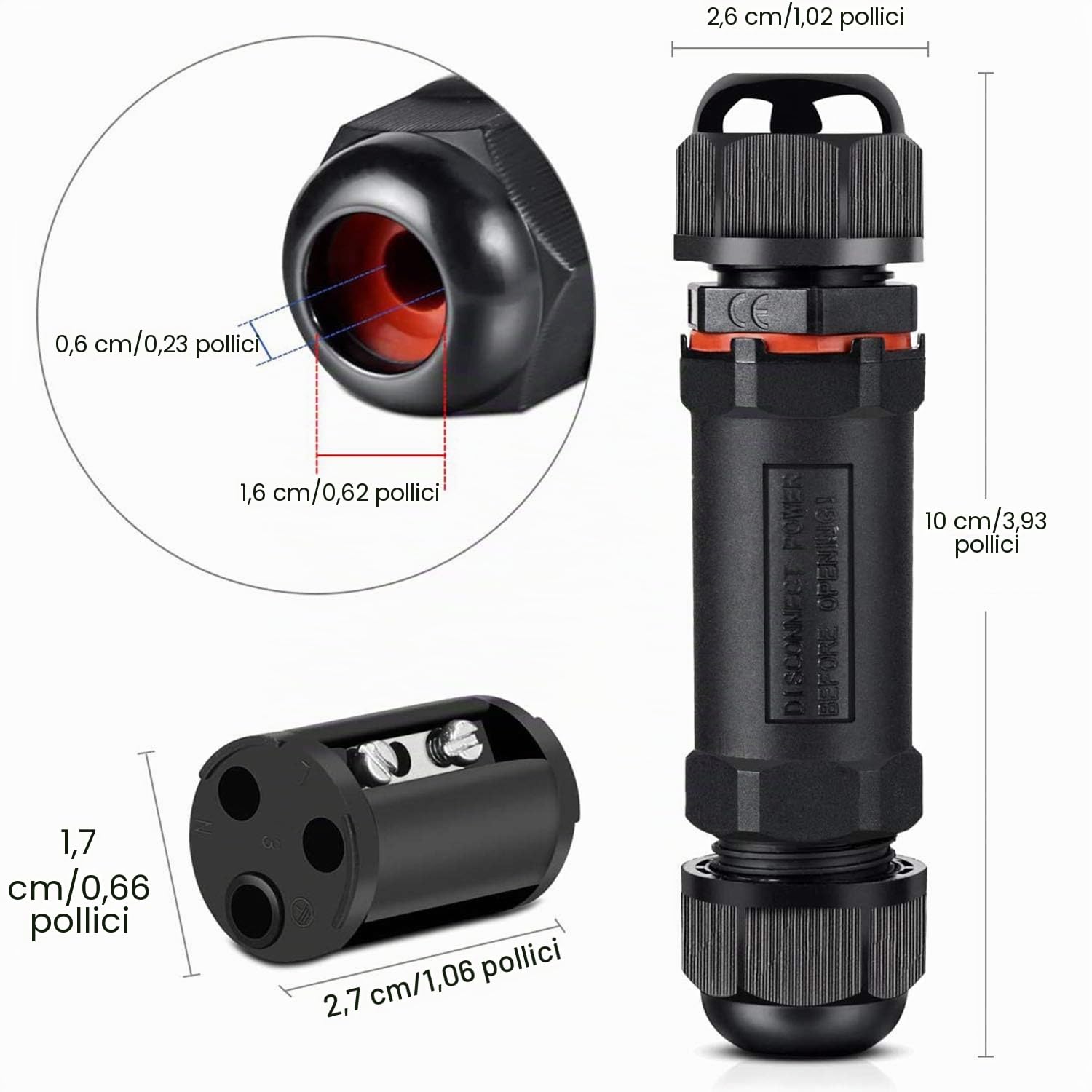 Scatola di Giunzione Impermeabile IP68, 3 Pezzi Connettore Stagno Manicotto di Collegamento Cavo Sotterraneo del Area Esterna 3 Poli per Diametro del Cavo Ø1-13mm