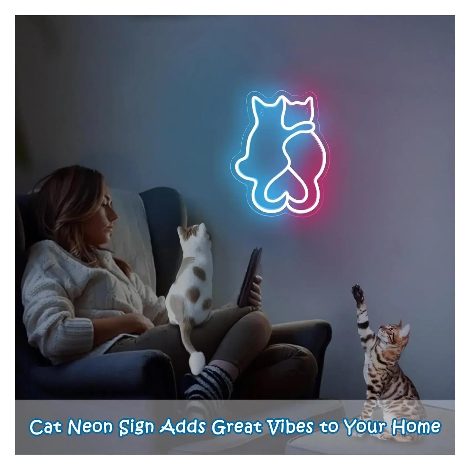 Luz de Diseño de Digital Letrero De Neón De Dos Gatos Decoración De Pared Luz LED Regulable USB Para Niños Dormitorio Sala De Estar Fiesta Bar Sala De Juegos 27cmx35cm
