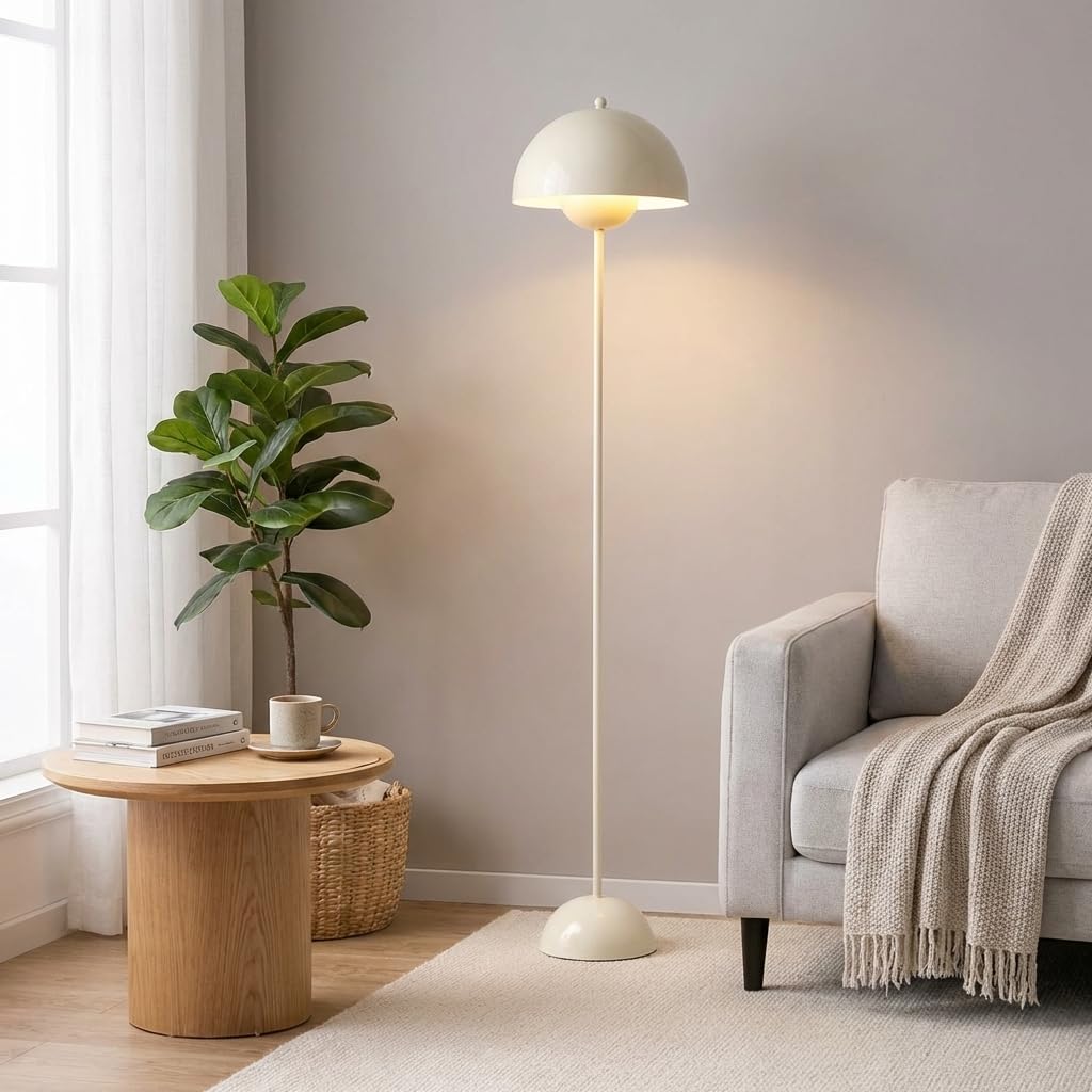 Alpinaluz Lámpara de Pie Moderna con Doble Pantalla Metálica Ø30 cm, Diseño Minimalista en Blanco Crema, Altura 164 cm, Base Estable con Interruptor de Pie - Perfecta para Salón y Lectura