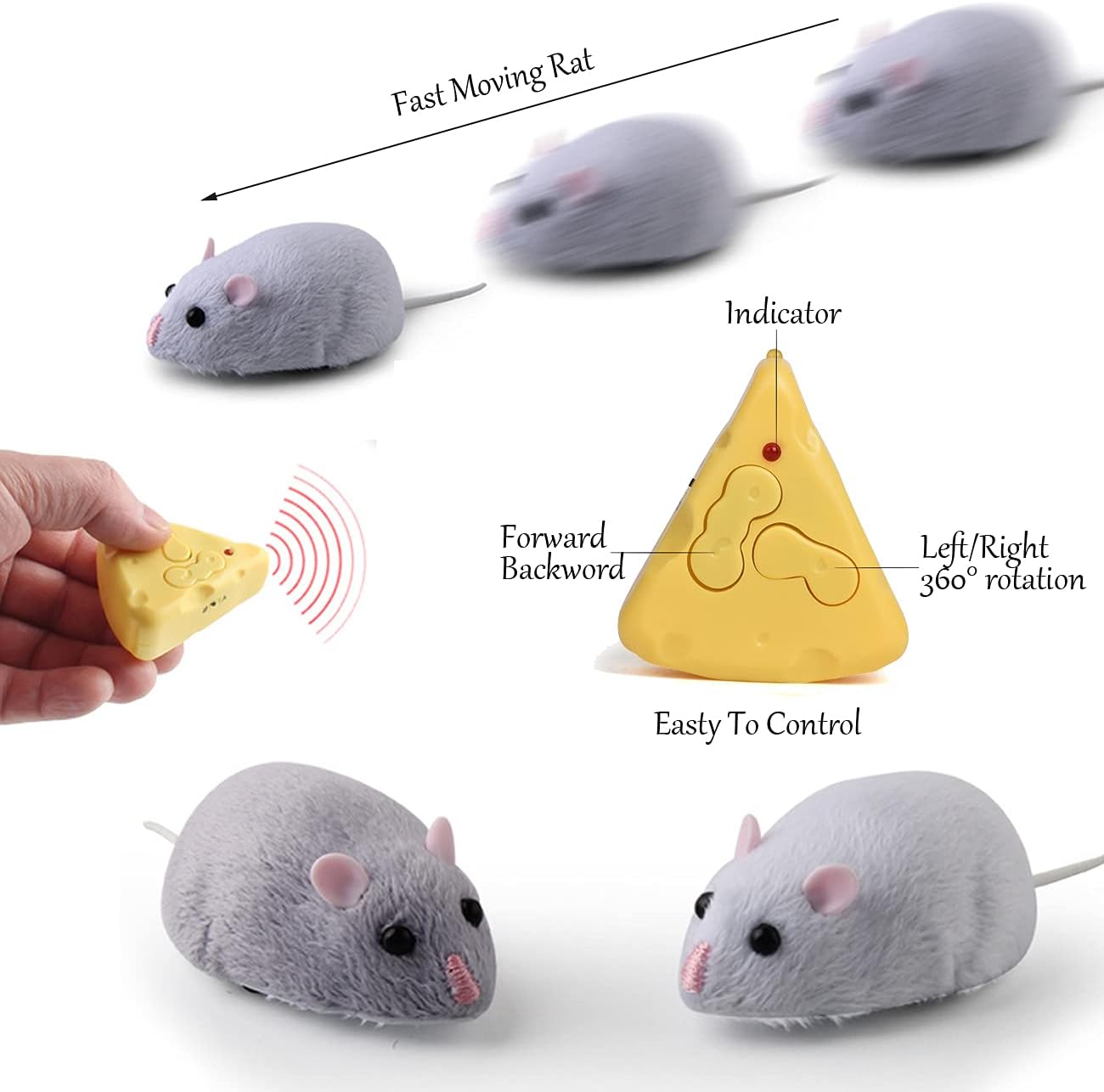 Tipmant Mini Sized RC Mice IR Remote Control Rat Mouse Animal Prank Joke Scary Trick Toys for Cat Dog Kids Christmas Birthday Gifts (Grey)