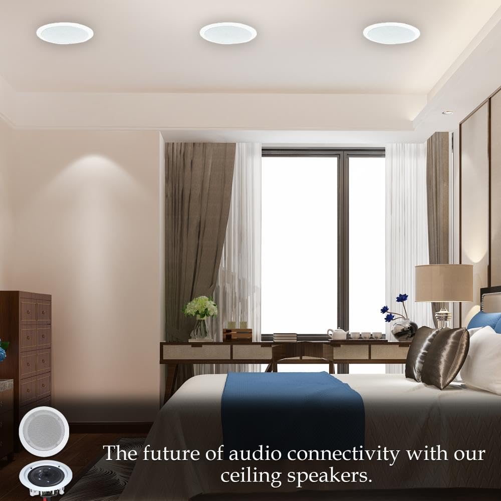 Technical Pro Kit sistema audio Home Theater, amplificatore Bluetooth da 1000 Watt con 2 altoparlanti da soffitto da 20,3 cm, 300 W ciascuno, cavo per altoparlanti da 15,2 m e telecomando, perfetto