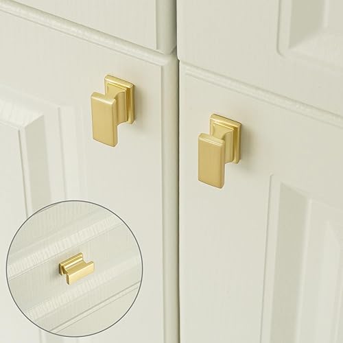 Miniatura 6 de Paquete de 10 pomos rectangulares de latón cepillado dorado de 1-25 pulgadas (1.378 in) de aleación de zinc sólido para cajones y aparadores,