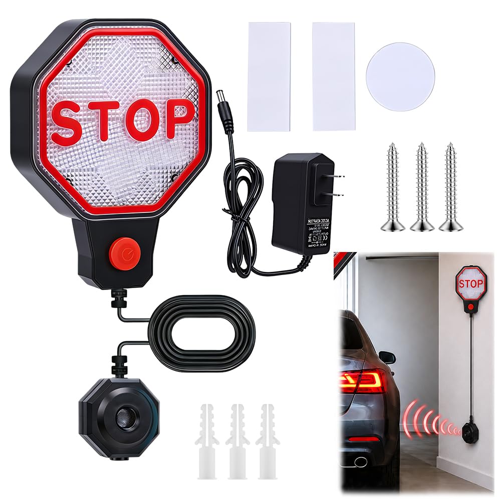 Aparcamiento ultrasónico para garaje, sensor de aparcamiento con indicadores LED, sensores de aparcamiento traseros con opciones de alimentación duales, enchufe europeo para coches compactos, SUV