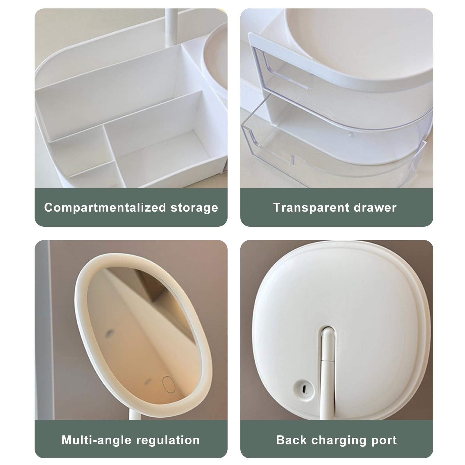 DASITON Make up Organizer mit Spiegel,Make up Pinselhalter mit 2 Schubladen,Multifunktionale Makeup Organizers Kosmetikaufbewahrung,Große Kosmetik Schminke Organizer für Schlafzimmer,Badezimmer(Grün)