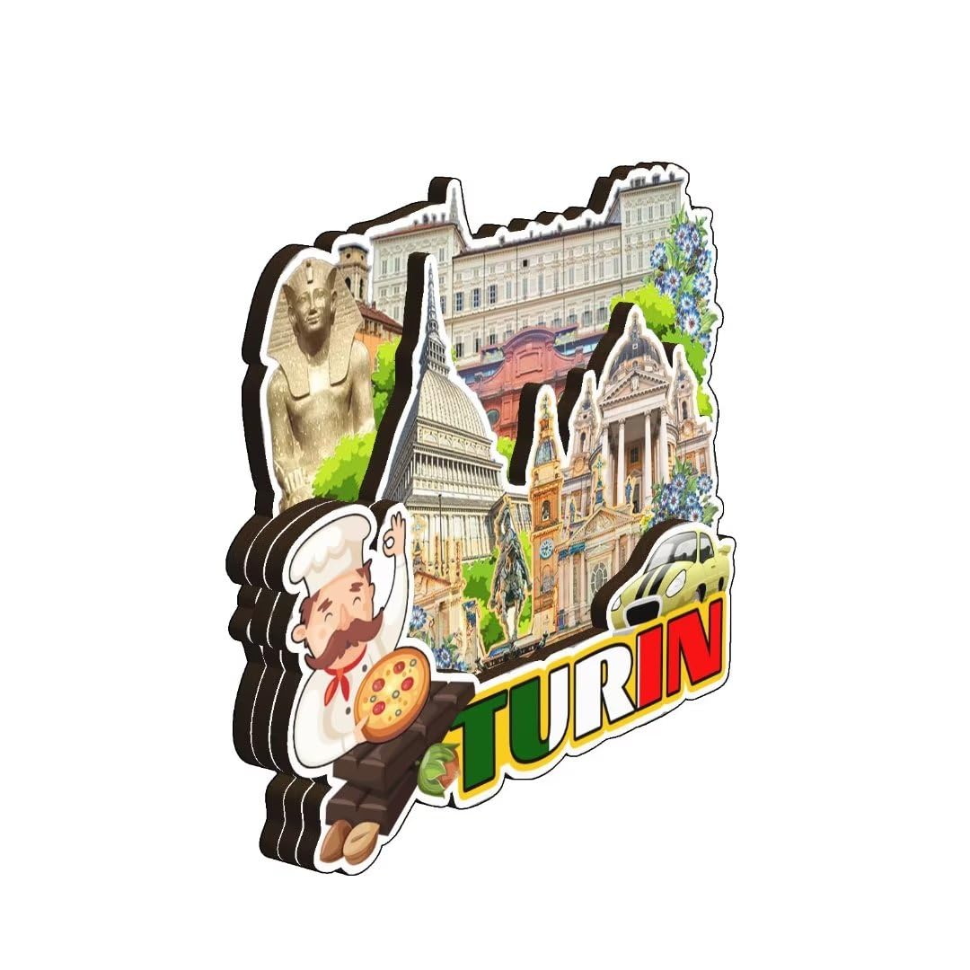 Calamita da frigorifero Torino Piemonte Italia Magnete in legno Souvenir d'arte Collezione creativa Fatto a mano Viaggio Casa Ufficio Regali Paesaggio Frigorifero Decor 3020